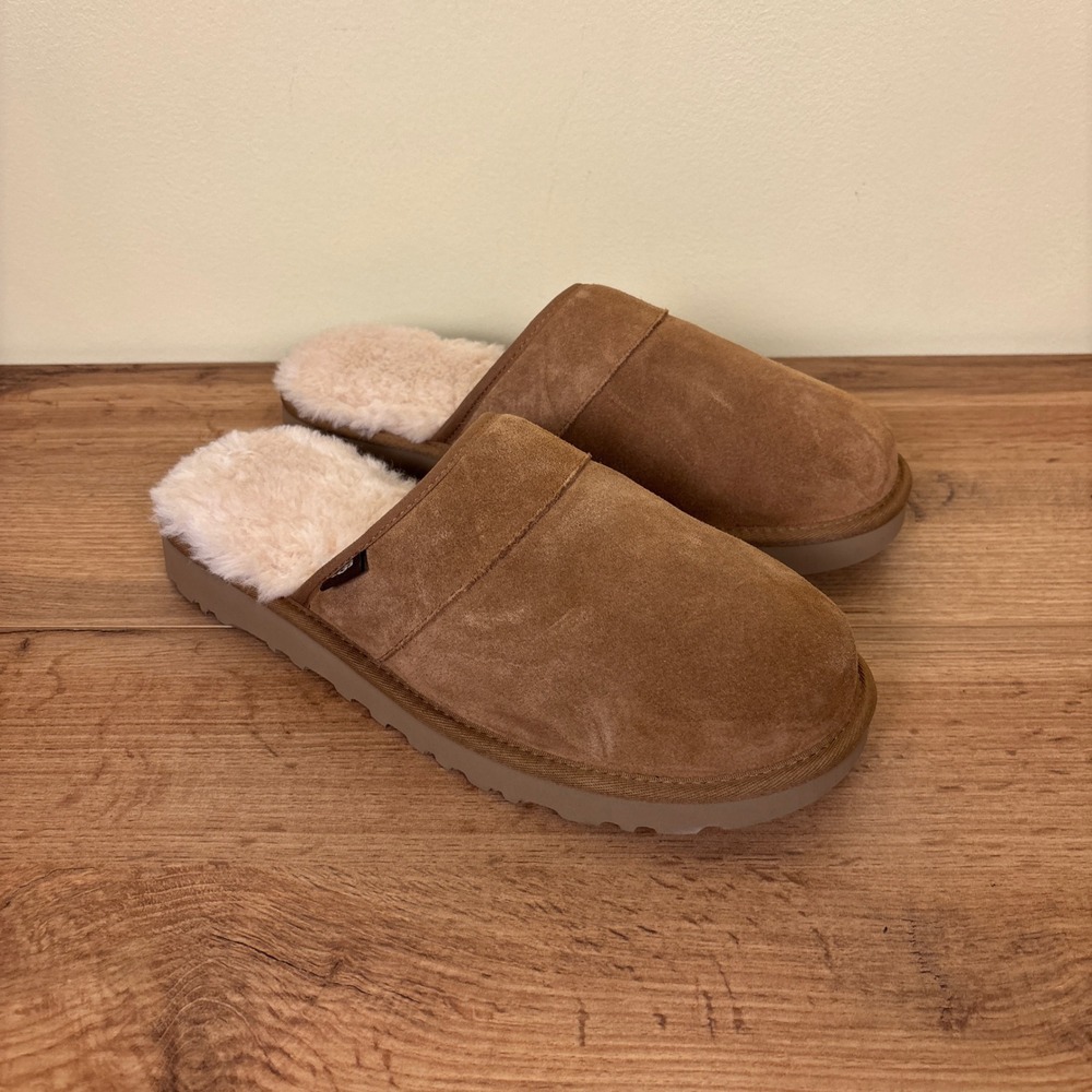 UGG Leisure Slide Slipper Chestnut Tan Men Size 10 Suede Shearling Lounge Cozy